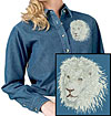 High Definition White Lion Portrait HD4 Embroidered Ladies Denim Shirt for Lion Lovers - Click to Enlarge