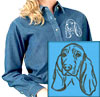 Basset Hound Portrait #1 Embroidered Women's Denim Shirt - Click Image to Close