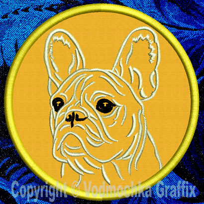 French Bulldog Portrait #2C - 3" Small Embroidery Patch - Click Image to Close