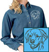 Golden Retriever Portrait #1 Embroidered Women's Denim Shirt