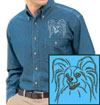 Papillon Dog Portrait #1 Embroidered Men's Denim Shirt