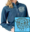 Pug Portrait #1 Embroidered Women's Denim Shirt