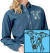 Whippet Portrait #1 Embroidered Women's Denim Shirt