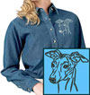 Whippet Portrait #2 Embroidered Women's Denim Shirt