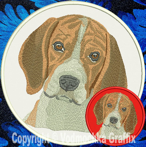 Beagle - HD Portrait #1 10" Double Extra L Embroidery Patch - Click Image to Close