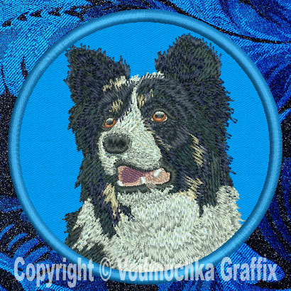 Border Collie HD Portrait #1 10" Double Extra L Embroidery Patch - Click Image to Close