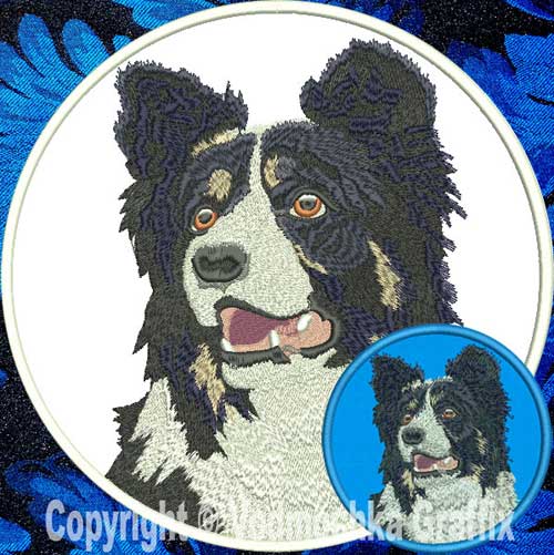 Border Collie HD Portrait #1 10" Double Extra L Embroidery Patch - Click Image to Close