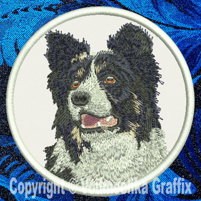 Border Collie HD Portrait #1 10" Double Extra L Embroidery Patch - Click Image to Close
