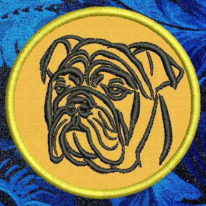 Bulldog Portrait #1 - 4" Medium Embroidery Patch - Click Image to Close