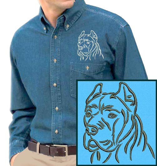 Cane Corso Portrait #1 Embroidered Men's Denim Shirt - Click Image to Close