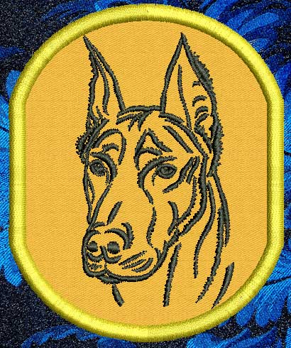 Doberman Portrait #1 - 4" Medium Embroidery Patch - Click Image to Close