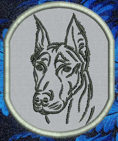 Doberman Portrait #1 - 4" Medium Embroidery Patch - Click Image to Close