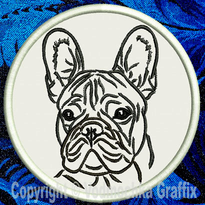 French Bulldog Portrait #1A - 3" Small Embroidery Patch - Click Image to Close