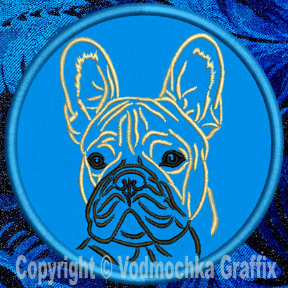French Bulldog Portrait #1B - 4" Medium Embroidery Patch - Click Image to Close