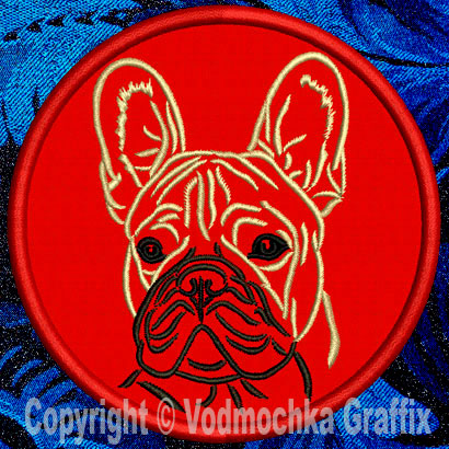 French Bulldog Portrait #1B - 4" Medium Embroidery Patch - Click Image to Close