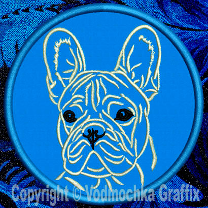 French Bulldog Portrait #1C - 3" Small Embroidery Patch - Click Image to Close