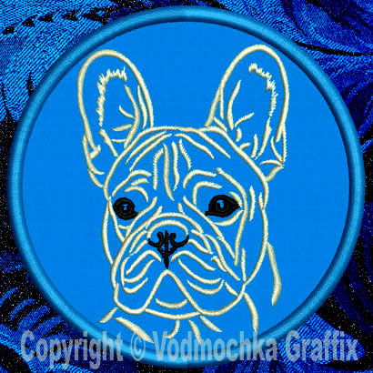 French Bulldog Portrait #1C - 4" Medium Embroidery Patch - Click Image to Close