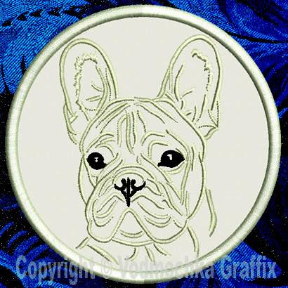 French Bulldog Portrait #1C - 4" Medium Embroidery Patch - Click Image to Close