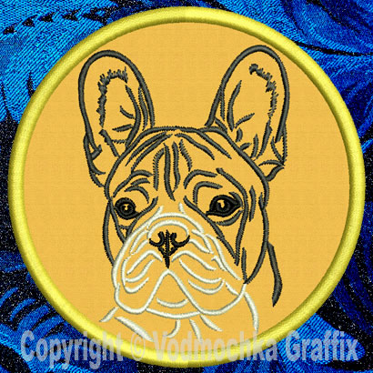 French Bulldog Portrait #1D - 4" Medium Embroidery Patch - Click Image to Close