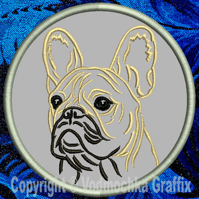 French Bulldog Portrait #2B - 4" Medium Embroidery Patch - Click Image to Close