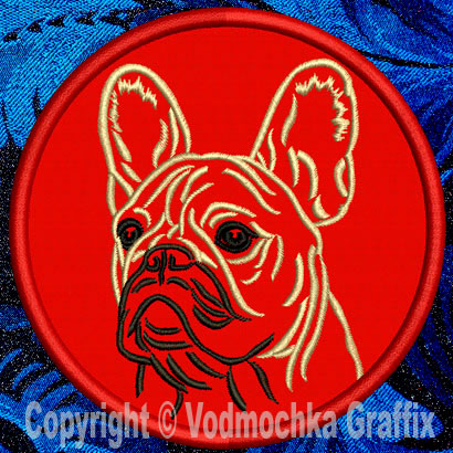 French Bulldog Portrait #2B - 4" Medium Embroidery Patch - Click Image to Close