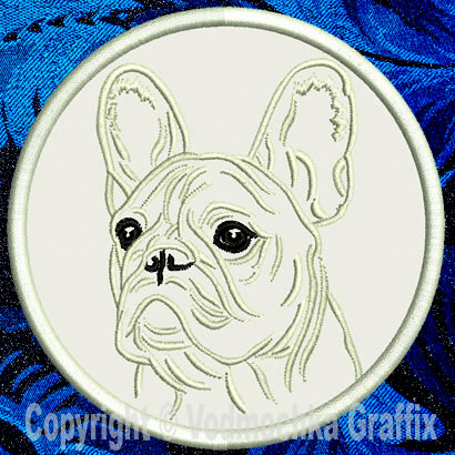 French Bulldog Portrait #2C - 3" Small Embroidery Patch - Click Image to Close