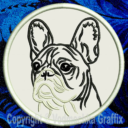French Bulldog Portrait #2D - 4" Medium Embroidery Patch - Click Image to Close