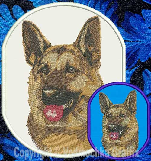 German Shepherd Portrait BT1588 - 8" Extra L Embroidery Patch - Click Image to Close