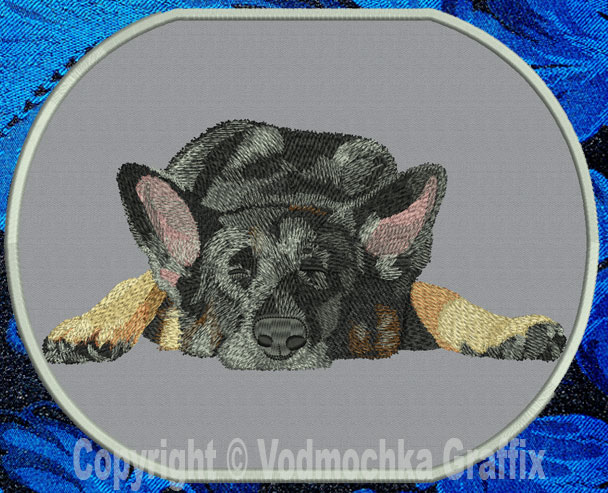 German Shepherd Sleeping HD #1 - 8" Extra Large Embroidery Patch - Click Image to Close
