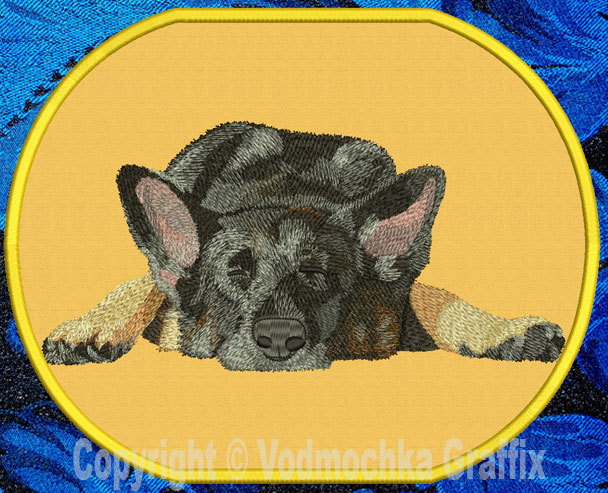 German Shepherd Sleeping HD #1 - 8" Extra Large Embroidery Patch - Click Image to Close