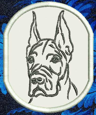 Great Dane Portrait #1 - 4" Medium Embroidery Patch - Click Image to Close