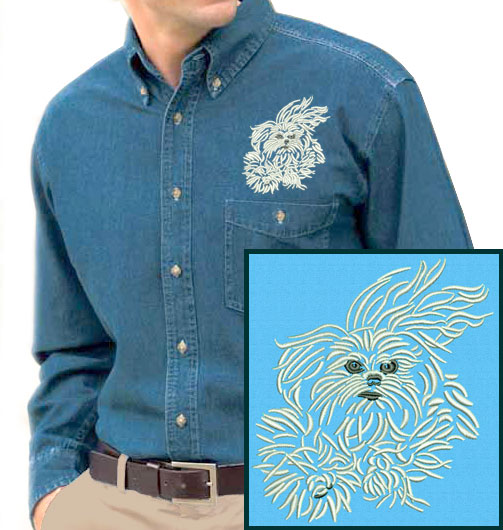 Maltese Agility #1 Embroidered Men's Denim Shirt - Click Image to Close