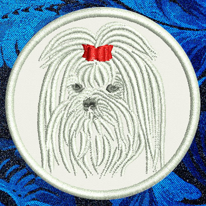 Maltese Portrait #1 - 3" Small Embroidery Patch - Click Image to Close