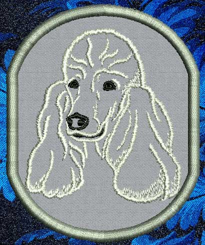 Poodle Portrait #2 - White 4" Medium Embroidery Patch - Click Image to Close