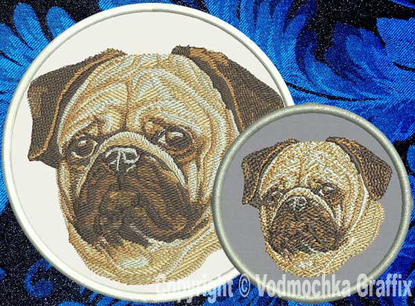 Pug BT2394 - 6" Large Embroidery Patch - Click Image to Close