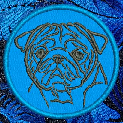 Pug Portrait #1 - 4" Medium Embroidery Patch - Click Image to Close