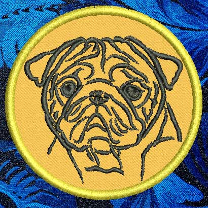 Pug Portrait #1 - 3" Small Embroidery Patch - Click Image to Close