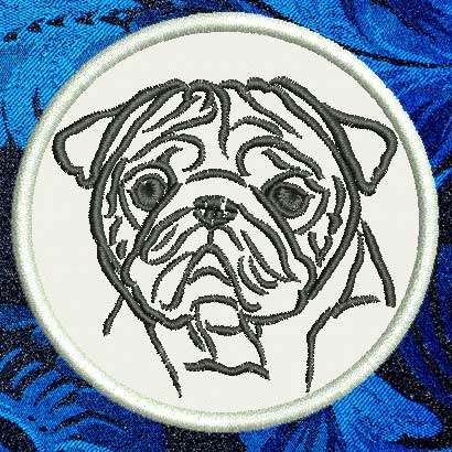 Pug Portrait #1 - 4" Medium Embroidery Patch - Click Image to Close