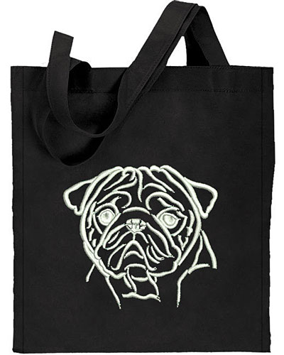 Pug Portrait #1 Embroidered Tote Bag #1 - Click Image to Close