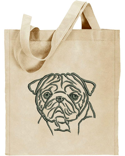 Pug Portrait #1 Embroidered Tote Bag #1 - Click Image to Close