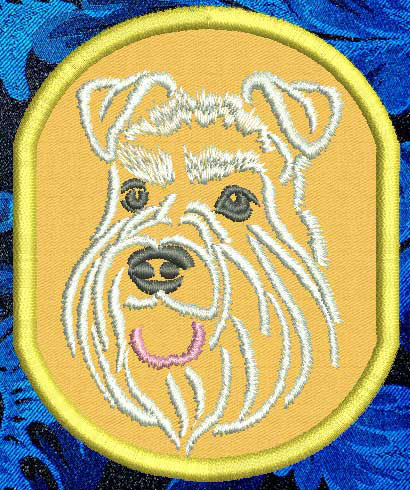 Schnauzer Portrait #2 - White - 4" Medium Embroidery Patch - Click Image to Close