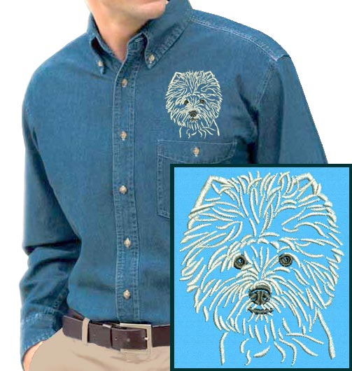 West Highland White Terrier #1 Embroidered Men's Denim Shirt - Click Image to Close