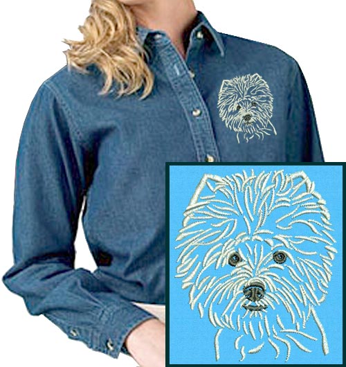 West Highland White Terrier #1 Embroidered Women's Denim Shirt - Click Image to Close