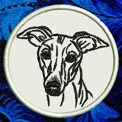 Whippet Portrait #1 - 4" Medium Embroidery Patch - Click Image to Close