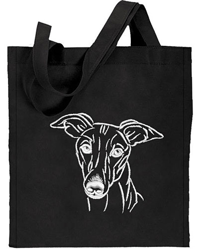 Whippet Portrait #1 Embroidered Tote Bag #1 - Click Image to Close