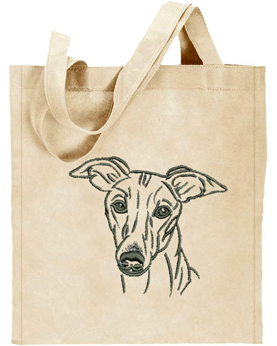 Whippet Portrait #1 Embroidered Tote Bag #1 - Click Image to Close