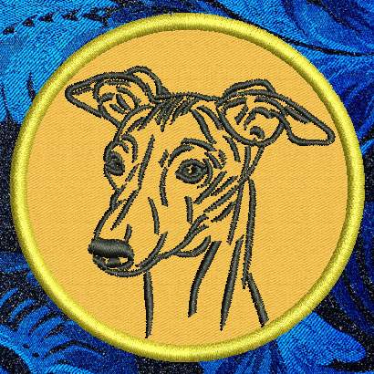 Whippet Portrait #2 - 3" Small Embroidery Patch - Click Image to Close