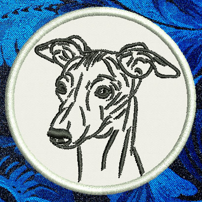 Whippet Portrait #2 - 4" Medium Embroidery Patch - Click Image to Close