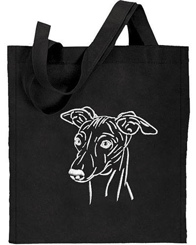 Whippet Portrait #2 Embroidered Tote Bag #1 - Click Image to Close