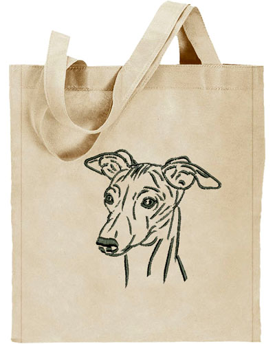 Whippet Portrait #2 Embroidered Tote Bag #1 - Click Image to Close